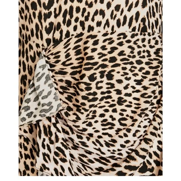 Maje Clair Leopard Print Ruffle Mini Dress Long Sleeve Animal Print Crepe XS NWT - Picture 11 of 14